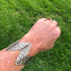 Vintage 80’s Large Boho silver Wave Adjustable Cuff Bracelet